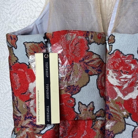 Topshop Women’s Metallic Floral Print Sleeveless Mini Dress Size 4 NWT - Picture 10 of 14